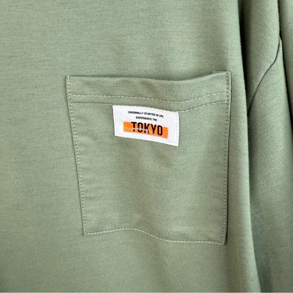 SHEIN long sleeve Tokyo Olive Green Long Sleeve Pocket Tee with White Hem Layer